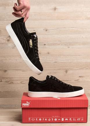 Мужские кожаные кроссовки puma (пума) smash suede black, туфли черные, кеды повседневные. мужская обувь10 фото