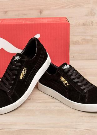 Мужские кожаные кроссовки puma (пума) smash suede black, туфли черные, кеды повседневные. мужская обувь8 фото