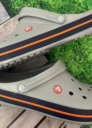 Сабо кроксы crocs crocband light grey/navy серые