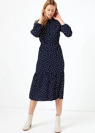 Вискозное ярусное миди платье marks&spencer 100% вискоза