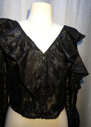 Женская блузка с воланами, блестящая блуза топ с рюшами открытые плечи.9 фото