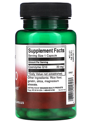 Коэнзим q10, 30 мг, 60 капсул. бад американского производителя swanson.