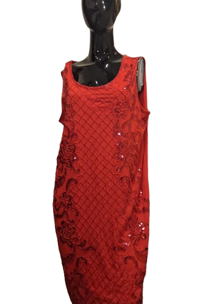 Шикарное красное мини платье декоративное бисером