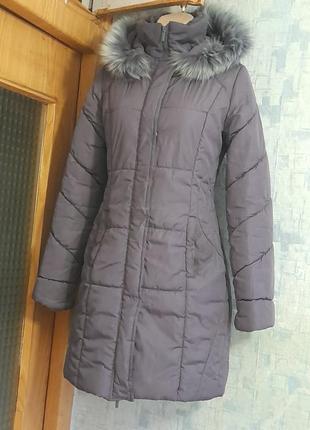 Пальто тепле  з капюшоном ( натур. хутро)  new fashion  р. 46
