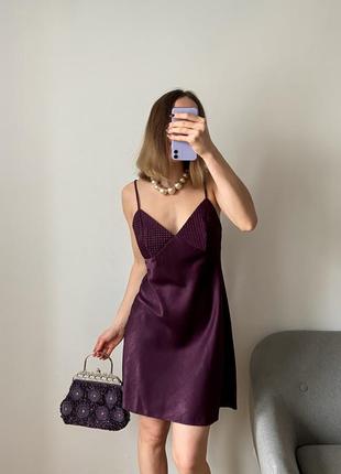 Сатиновое платье комбинация фиолетовая2 фото