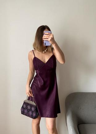Сатиновое платье комбинация фиолетовая10 фото