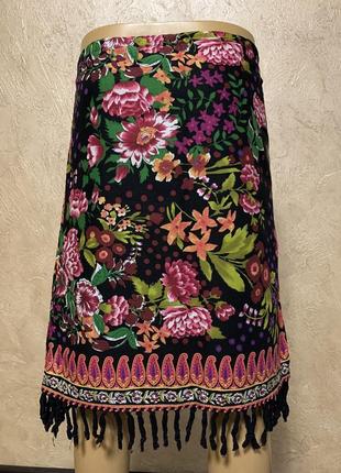 Max@co невероятная брендовая юбка в цветочный принт с бахромой3 фото