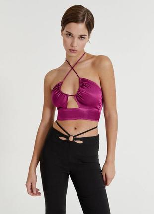 Стильный кроп-топ/топ/майка под сатин pull & bear, на р. м 💔