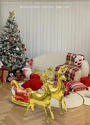 Стояча фольгована кулька кнр (81,5 х 50см;43х64,5 см) сані з оленями великі