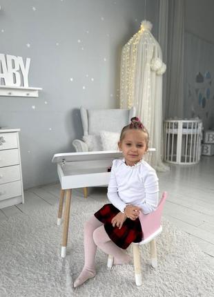 Столик детский прямоугольный с ящиком и стульчик корона 46х60х45 белый/розовый (148736)4 фото