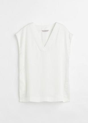 Блузка атласна з боковими розрізами для жінки h&m 1066710-001 xs білий1 фото