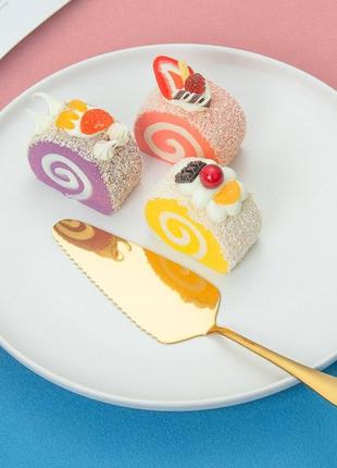 Набор столовых приборов  вилки двузубые  для десертов фруктов  лопатка нержавеющая сталь цвет золотистый  (55 фото