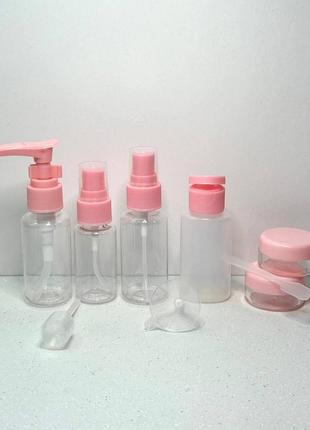 Набор дорожных емкостей для косметических средств 9 предметов цвет розовый4 фото