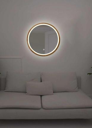 Дзеркало кругле з led-підсвіткою та сенсором luxury wood perfection 50х50 см дуб натуральний5 фото