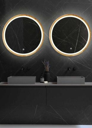 Дзеркало кругле з led-підсвіткою та сенсором luxury wood perfection 50х50 см дуб натуральний3 фото