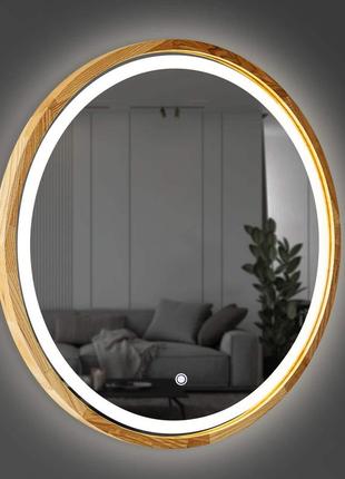 Дзеркало кругле з led-підсвіткою та сенсором luxury wood perfection 50х50 см дуб натуральний6 фото