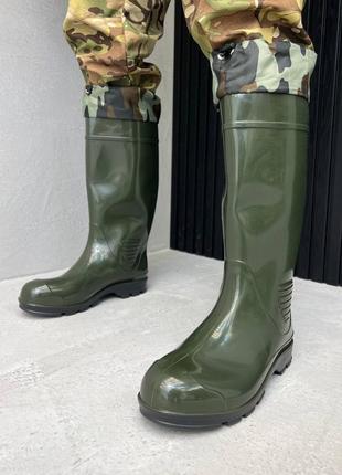 Сапоги резиновые мужские цельно литые со шнуровкой олива