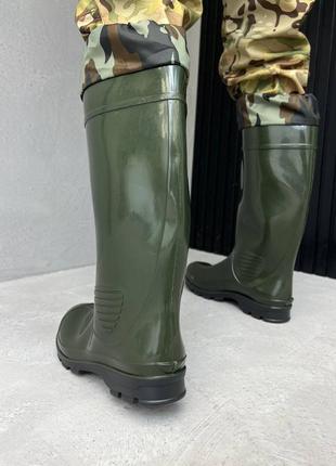 Сапоги резиновые мужские цельно литые со шнуровкой олива
