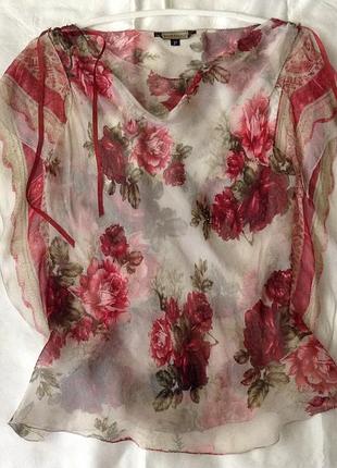 Розкішна дизайнерська шовкова блуза-вуаль. півонії вінтажні.
