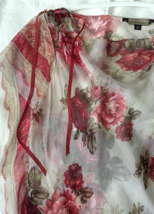 Роскошная дизайнерская шелковая блуза-вуаль. пионы винтажные.2 фото