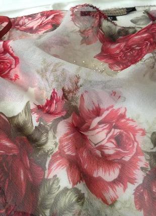 Роскошная дизайнерская шелковая блуза-вуаль. пионы винтажные.4 фото