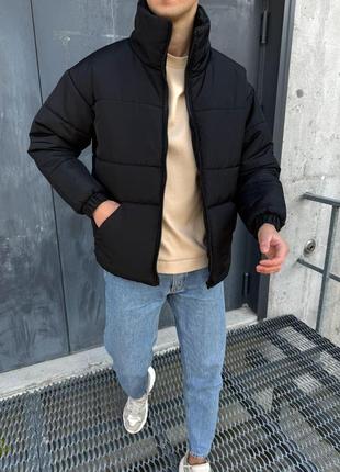 Черная мужская куртка либерти водоотталкивающая ткань без капюшона стильный пуховик на зиму до -20°.3 фото