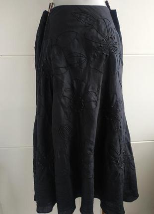 Льняна спідниця jaeger (єгер)  чорного кольору з вишивкою3 фото