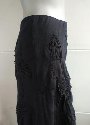 Льняна спідниця jaeger (єгер)  чорного кольору з вишивкою6 фото