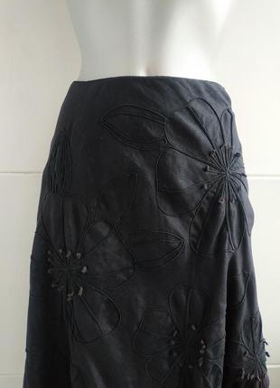 Льняна спідниця jaeger (єгер)  чорного кольору з вишивкою7 фото