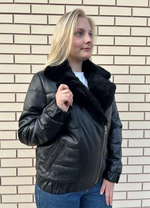 Куртка пуховик натуральна шкіра з шиншилою