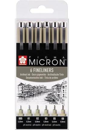 Набір лайнерів 6 штук чорні, sakura pigma micron
