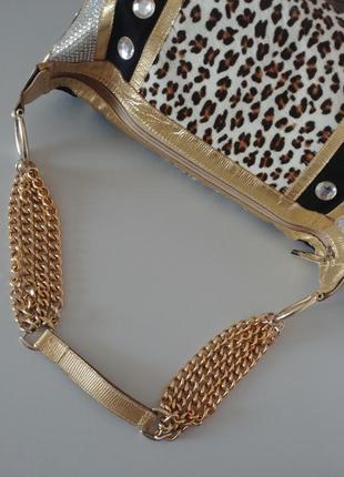 Дизайнерская сумка beverly feldman испания натуральная кожа золото, мех пони, цепь3 фото