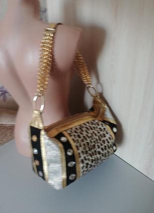 Дизайнерская сумка beverly feldman испания натуральная кожа золото, мех пони, цепь4 фото