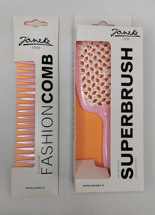 Набір щітка для волосся janeke superbrush + гребінь janeke fasion comb світло рожевий