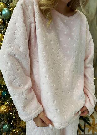 Стильна тепла жіноча піжама-двійка кофта та штани тканина двостороння турецька махра велсофт3 фото