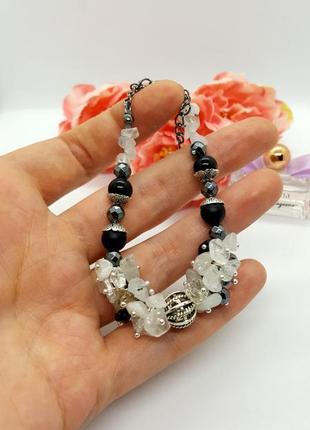 🖤💎 эксклюзивный нарядный браслет натуральный камень кварц волосатик, гематит, шунгит5 фото