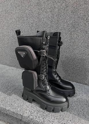 Prada boots zip pocket black high