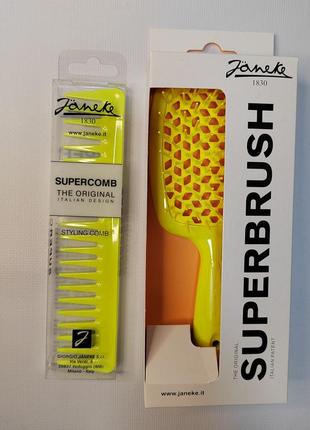 Набір щітка для волосся janeke superbrush + гребінь janeke fasion comb колір жовтий