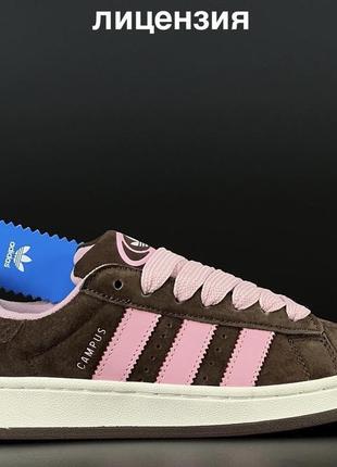 Кросівки кеди adidas campus 00 s dark brown  pink молодёжные замшевые кроссовки кеды адидас кампус коричневые с розовым1 фото