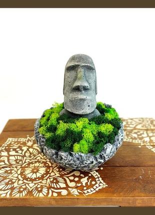 Подарунок для хлопця, кашпо зі стабілізованим мохом, істукан моаї з острова пасхи7 фото