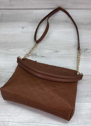 Молодежная женская сумка-клатч коричневая2 фото