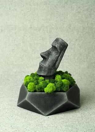 Декоративна статуетка моаі на подарунок, з бетону та стабілізованного моху, декор з моху