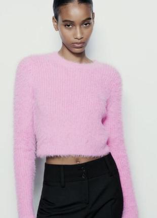 Розовый пушистый свитер из новой коллекции zara размер m