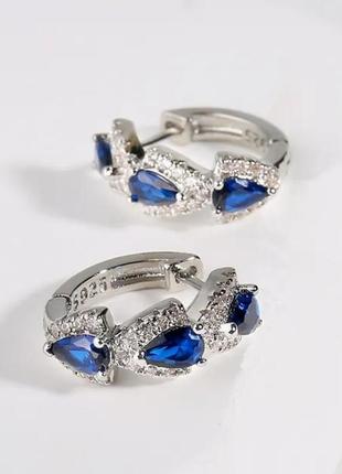 Серьги серебро синие камушки круглые маленькие2 фото