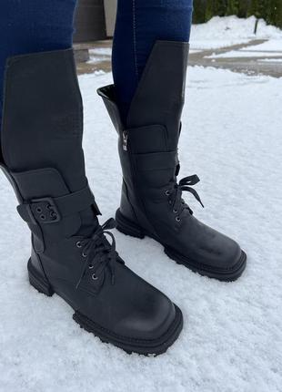 Матові чоботи зима із квадратним носиком 🔥🔥🔥10 фото