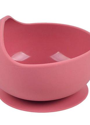 Силиконовая круглая глубокая тарелка y19 для первых блюд на присоске розовый (vol-10670)