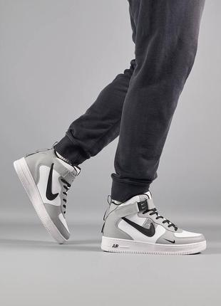 Зимові кросівки nike force air force 1 utility high gray strike black fur | найк форси | утеплені | зима | унісекс модель | взуття