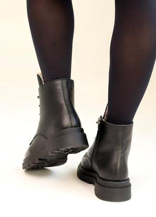 Ботинки кожаные мех черные8 фото