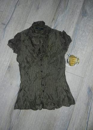 36-38/xs-s *zara*, шелковая оливковая блуза, цвет хаки,натуральный шелк!
