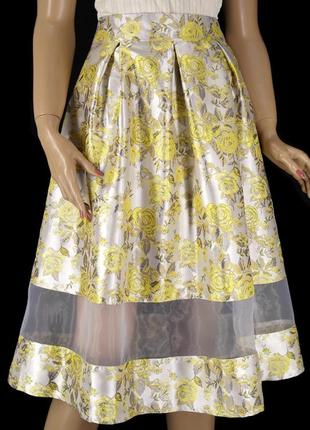 Брендовая красивая жаккардовая юбка миди премиум-класса с прозрачным подолом "asos". размер uk10/eur